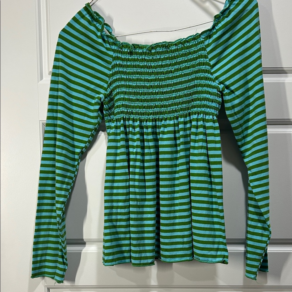 Lily Bleu Green Striped Kids Blouse